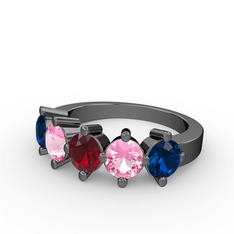 5 Taşlı Yüzük - Garnet, pembe kuvars ve lab safir 925 ayar siyah rodyum kaplama gümüş yüzük #q9sat8