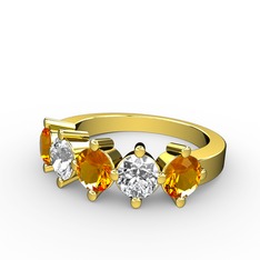 5 Taşlı Yüzük - Sitrin ve swarovski 14 ayar altın yüzük #qgfpvz