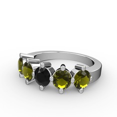 Siyah zirkon ve peridot 8 ayar beyaz altın yüzük