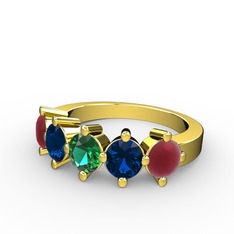 5 Taşlı Yüzük - Yeşil kuvars, lab safir ve kök yakut 8 ayar altın yüzük #qt51nl