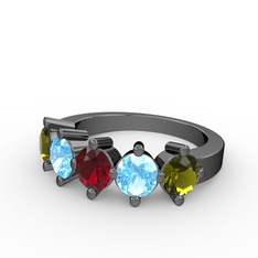 5 Taşlı Yüzük - Garnet, akuamarin ve peridot 925 ayar siyah rodyum kaplama gümüş yüzük #qtf6q6