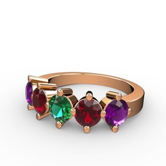 Yeşil kuvars, garnet ve ametist 14 ayar rose altın yüzük