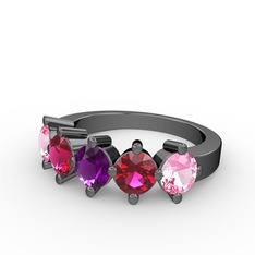 5 Taşlı Yüzük - Ametist, rodolit garnet ve pembe kuvars 925 ayar siyah rodyum kaplama gümüş yüzük #qwixuk