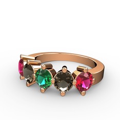 Yeşil kuvars, dumanlı kuvars ve rodolit garnet 8 ayar rose altın yüzük