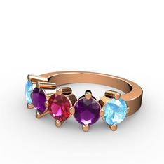 Rodolit garnet, ametist ve akuamarin 14 ayar rose altın yüzük
