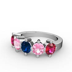 Lab safir, pembe kuvars ve rodolit garnet 14 ayar beyaz altın yüzük