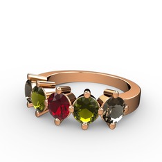 5 Taşlı Yüzük - Garnet, peridot ve dumanlı kuvars 18 ayar rose altın yüzük #raucx7