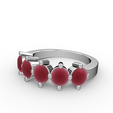 5 Taşlı Yüzük - Kök yakut 18 ayar beyaz altın yüzük #re9wv2