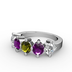 Peridot, ametist ve beyaz zirkon 925 ayar gümüş yüzük