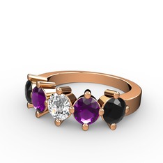5 Taşlı Yüzük - Beyaz zirkon, ametist ve siyah zirkon 925 ayar rose altın kaplama gümüş yüzük #rh1fo7