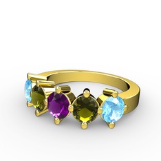 5 Taşlı Yüzük - Ametist, peridot ve akuamarin 18 ayar altın yüzük #rh3umw