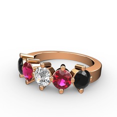 5 Taşlı Yüzük - Swarovski, rodolit garnet ve siyah zirkon 925 ayar rose altın kaplama gümüş yüzük #rjo4q0