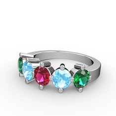 Rodolit garnet, akuamarin ve yeşil kuvars 925 ayar gümüş yüzük