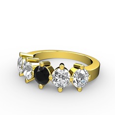 5 Taşlı Yüzük - Siyah zirkon, beyaz zirkon ve pırlanta 18 ayar altın yüzük (1.32 karat) #robqjs