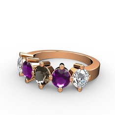 5 Taşlı Yüzük - Dumanlı kuvars, ametist ve swarovski 18 ayar rose altın yüzük #rrh3dz