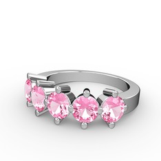 5 Taşlı Yüzük - Pembe kuvars 925 ayar gümüş yüzük #rs45ui