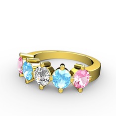 5 Taşlı Yüzük - Swarovski, akuamarin ve pembe kuvars 8 ayar altın yüzük #ru4t9r