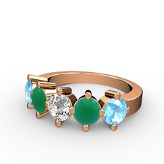 Swarovski, kök zümrüt ve akuamarin 14 ayar rose altın yüzük