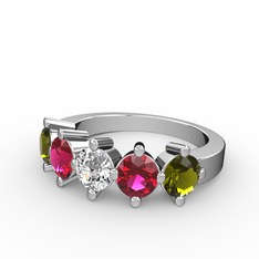 Swarovski, rodolit garnet ve peridot 8 ayar beyaz altın yüzük