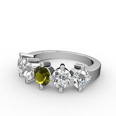 5 Taşlı Yüzük - Peridot, swarovski ve pırlanta 8 ayar beyaz altın yüzük (1.32 karat) #s2fxdr