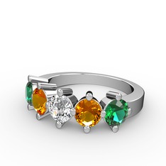 5 Taşlı Yüzük - Pırlanta, sitrin ve yeşil kuvars 18 ayar beyaz altın yüzük (0.66 karat) #s5cn03
