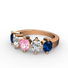 Pembe kuvars, swarovski ve lab safir 14 ayar rose altın yüzük
