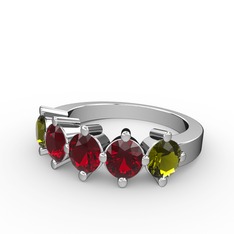 Garnet ve peridot 8 ayar beyaz altın yüzük