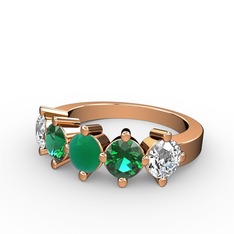 5 Taşlı Yüzük - Kök zümrüt, yeşil kuvars ve swarovski 18 ayar rose altın yüzük #siwxw1