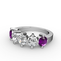 Pırlanta, beyaz zirkon ve ametist 14 ayar beyaz altın yüzük (0.66 karat)