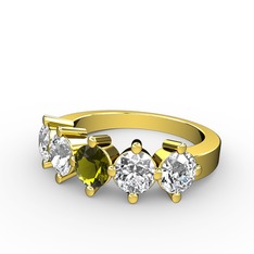 5 Taşlı Yüzük - Peridot ve pırlanta 8 ayar altın yüzük (2.64 karat) #sq4z5k