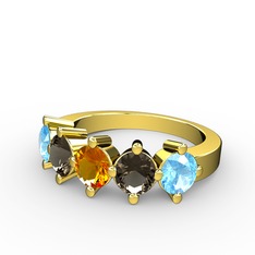 5 Taşlı Yüzük - Sitrin, dumanlı kuvars ve akuamarin 14 ayar altın yüzük #ssanz4