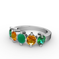 5 Taşlı Yüzük - Kök zümrüt, sitrin ve yeşil kuvars 925 ayar gümüş yüzük #sudpwe