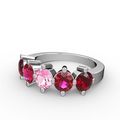 Pembe kuvars, rodolit garnet ve garnet 14 ayar beyaz altın yüzük