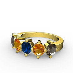Lab safir, sitrin ve dumanlı kuvars 8 ayar altın yüzük