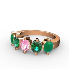 5 Taşlı Yüzük - Pembe kuvars, yeşil kuvars ve kök zümrüt 14 ayar rose altın yüzük #tmt20c