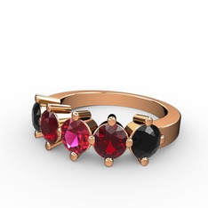 Rodolit garnet, garnet ve siyah zirkon 18 ayar rose altın yüzük