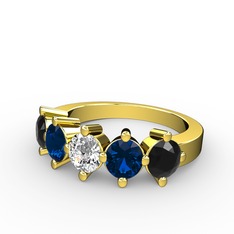 5 Taşlı Yüzük - Pırlanta, lab safir ve siyah zirkon 18 ayar altın yüzük (0.66 karat) #ton7tq