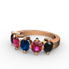 5 Taşlı Yüzük - Lab safir, rodolit garnet ve siyah zirkon 925 ayar rose altın kaplama gümüş yüzük #trqba7
