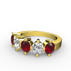 5 Taşlı Yüzük - Garnet ve swarovski 8 ayar altın yüzük #tyojye