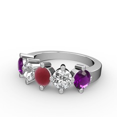 5 Taşlı Yüzük - Kök yakut, swarovski ve ametist 925 ayar gümüş yüzük #u2gqxk