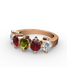 5 Taşlı Yüzük - Peridot, garnet ve pırlanta 14 ayar rose altın yüzük (1.32 karat) #u62ief