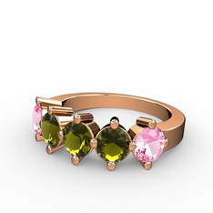 5 Taşlı Yüzük - Peridot ve pembe kuvars 925 ayar rose altın kaplama gümüş yüzük #u6xd0q
