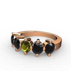 Peridot ve siyah zirkon 14 ayar rose altın yüzük