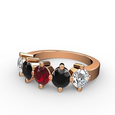 5 Taşlı Yüzük - Garnet, siyah zirkon ve swarovski 18 ayar rose altın yüzük #umi166