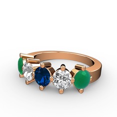 5 Taşlı Yüzük - Lab safir, beyaz zirkon ve kök zümrüt 925 ayar rose altın kaplama gümüş yüzük #uonqcc