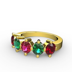 5 Taşlı Yüzük - Rodolit garnet, yeşil kuvars ve garnet 8 ayar altın yüzük #up1hi6