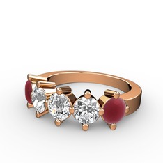 5 Taşlı Yüzük - Swarovski, beyaz zirkon ve kök yakut 18 ayar rose altın yüzük #usn42b