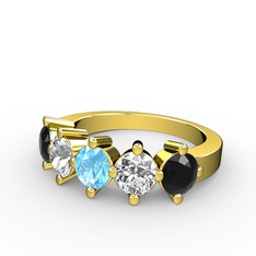 5 Taşlı Yüzük - Akuamarin, swarovski ve siyah zirkon 18 ayar altın yüzük #uw9p1r