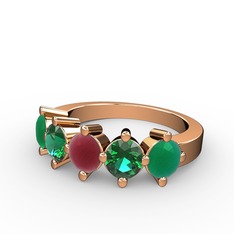5 Taşlı Yüzük - Kök yakut, yeşil kuvars ve kök zümrüt 14 ayar rose altın yüzük #uxk3rf