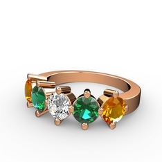 5 Taşlı Yüzük - Swarovski, yeşil kuvars ve sitrin 925 ayar rose altın kaplama gümüş yüzük #v3t5rl